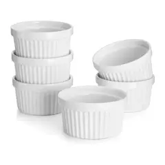 GENERICO - Set 6 Pocillos Ramekin Ceramica Blanco 9cm Cocina Horno