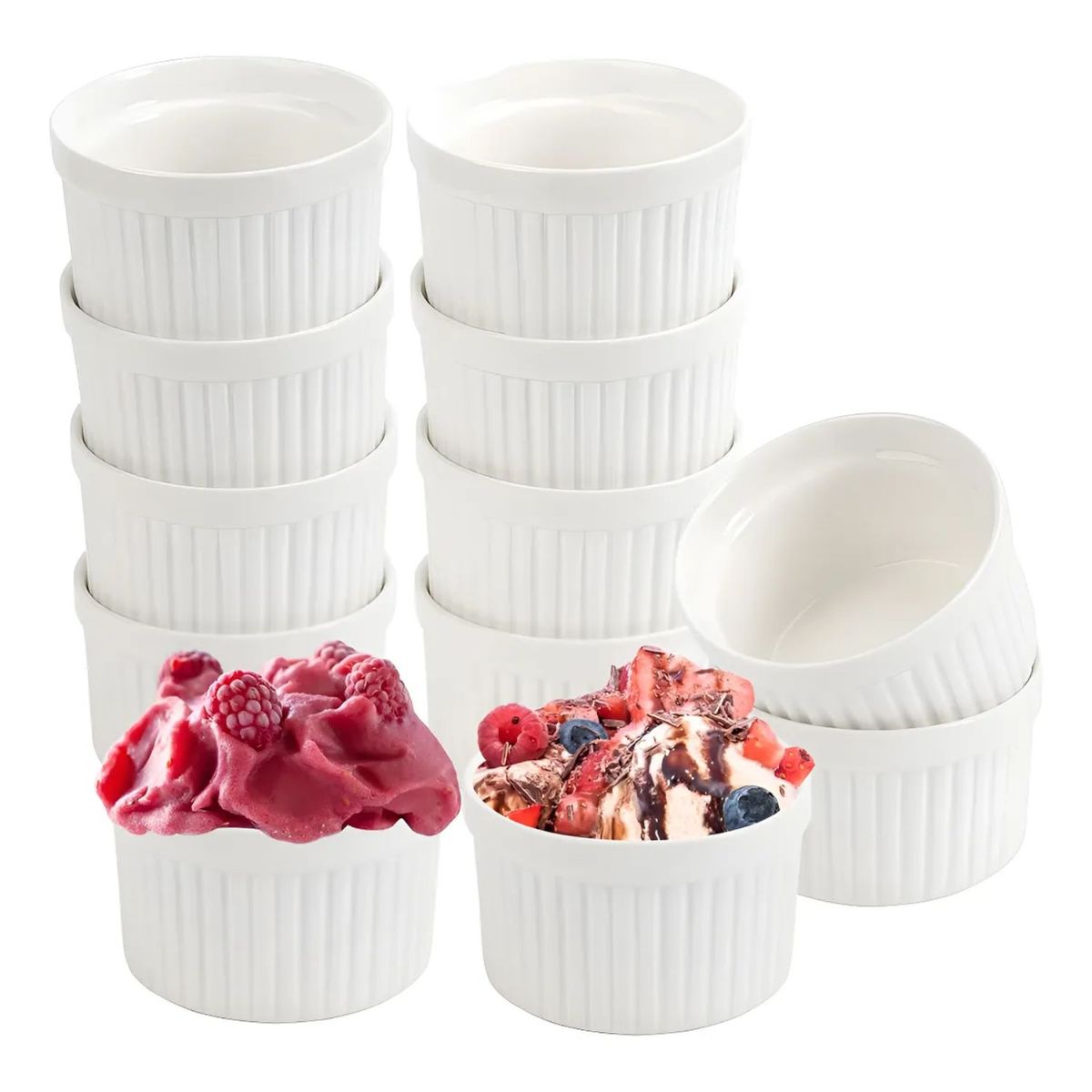 GENERICO - Set 12 Pocillos Ramekin Ceramica Blanco 9cm Cocina Horno