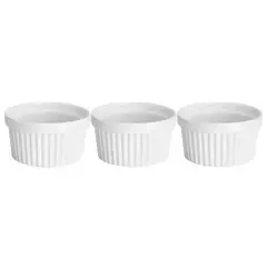 GENERICO - Set 3 Pocillos Ramekin Ceramica Blanco 10cm Cocina Horno