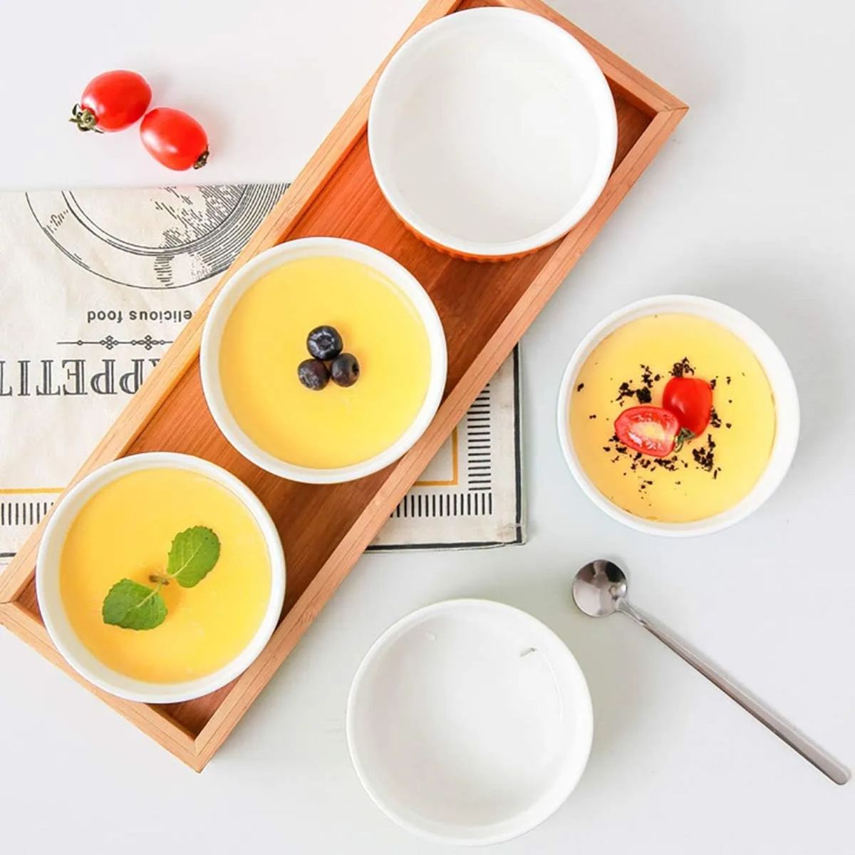 GENERICO - Set 3 Pocillos Ramekin Ceramica Blanco 10cm Cocina Horno