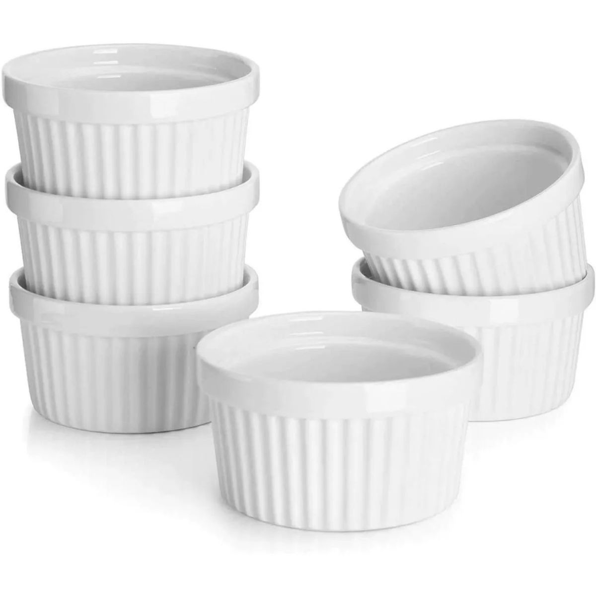 GENERICO - Set 6 Pocillos Ramekin Ceramica Blanco 10cm Cocina Horno