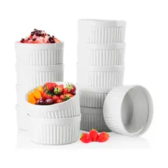 GENERICO - Set 12 Pocillos Ramekin Ceramica Blanco 10cm Cocina Horno