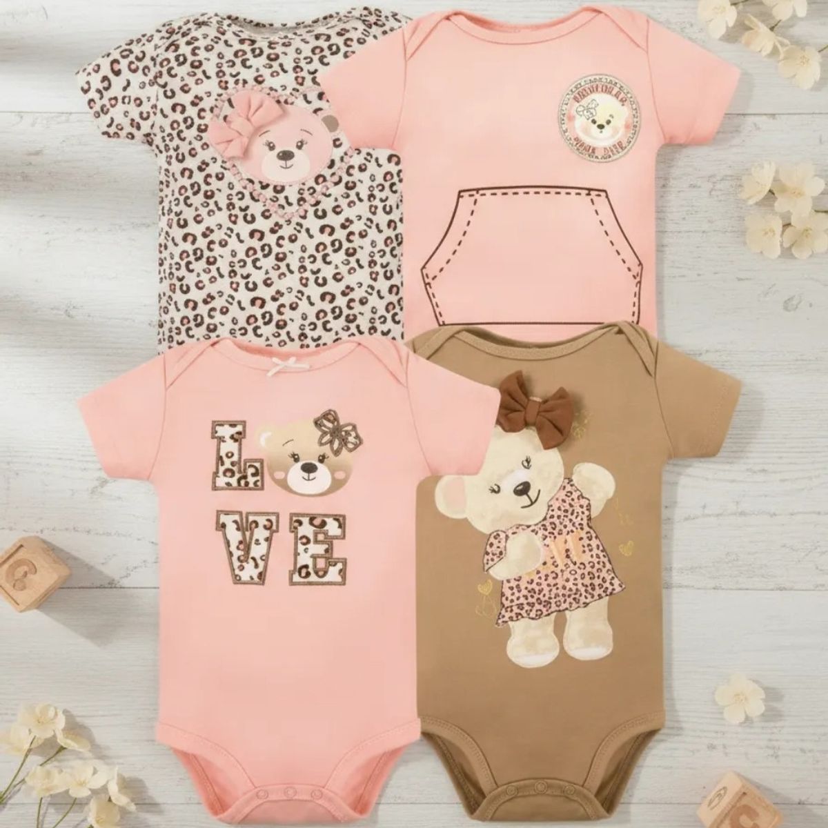 TEDMIMAK - Set de 4 Bodies 100% Algodón bebé Niña