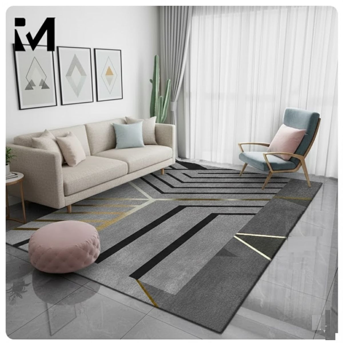 GENERICO - ALFOMBRA 180X200 CM GRIS ABSTRACTO MOSAICO ELEGANTE MODERNA DECORATIVA DCOIDEA