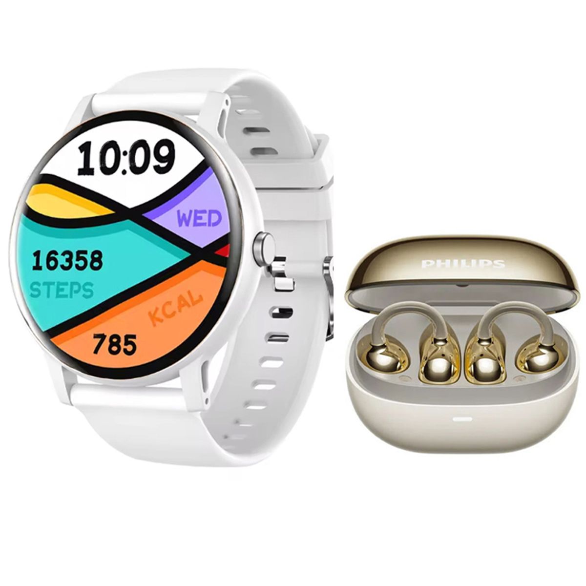 PHILIPS - Audifonos Philips TAT3469 Blanco Bluetooth y Fit Pro reloj inteligente W
