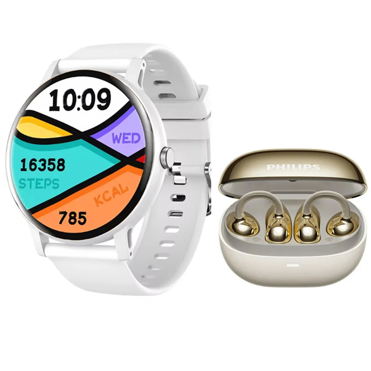 PHILIPS - Audifonos Philips TAT3469 Blanco Bluetooth y Fit Pro reloj inteligente W