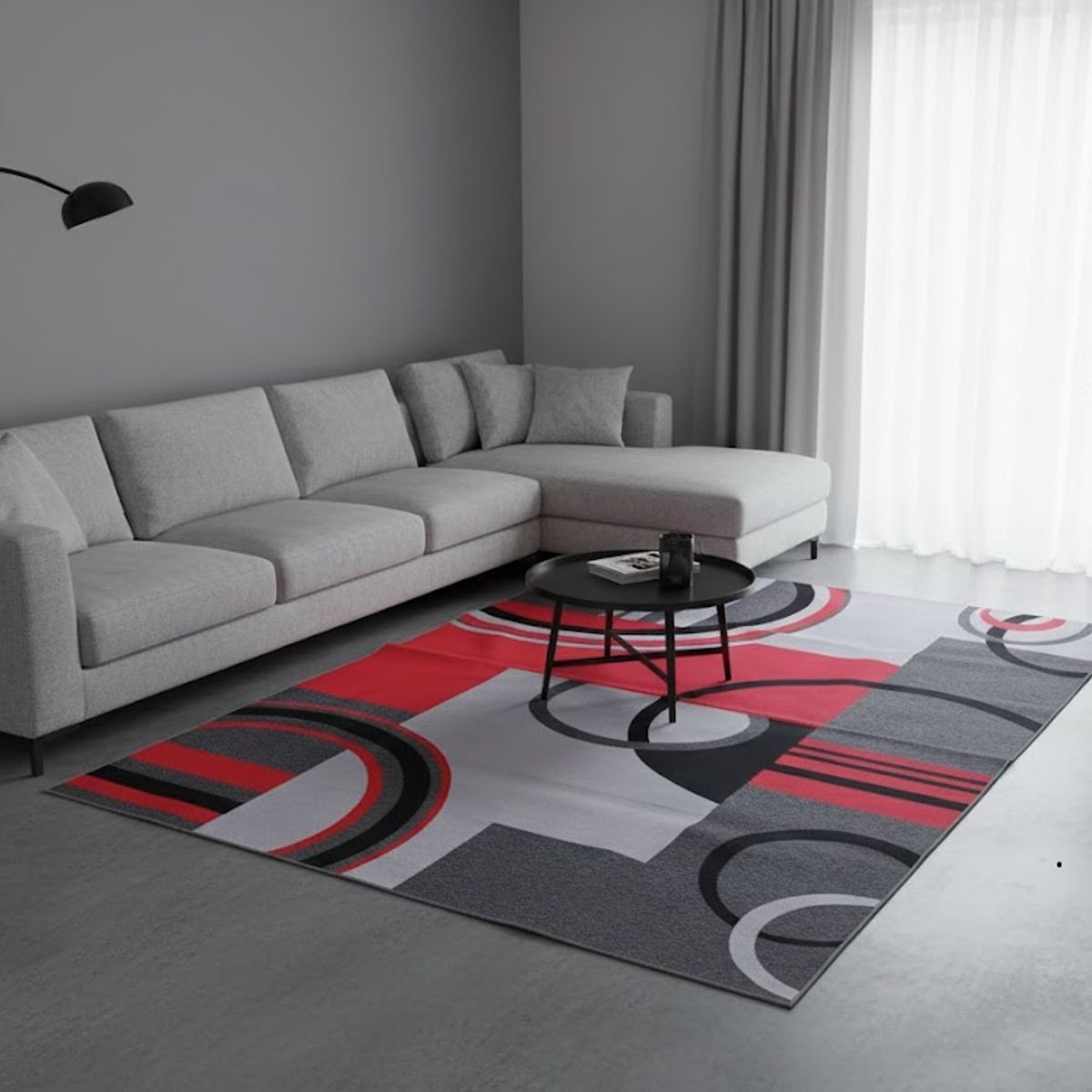 GENERICO - ALFOMBRA 180X200 CM ROJO ABSTRACTO CIRCULO GEOMETROCO ELEGANTE MODERNA DECORATIVA DCOIDEA