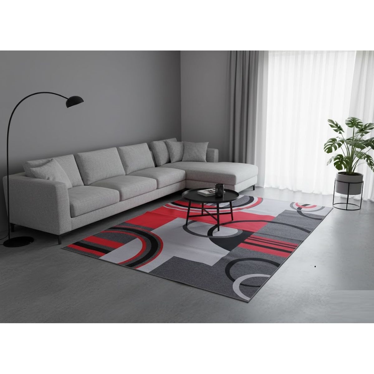 GENERICO - ALFOMBRA 180X200 CM ROJO ABSTRACTO CIRCULO GEOMETROCO ELEGANTE MODERNA DECORATIVA DCOIDEA