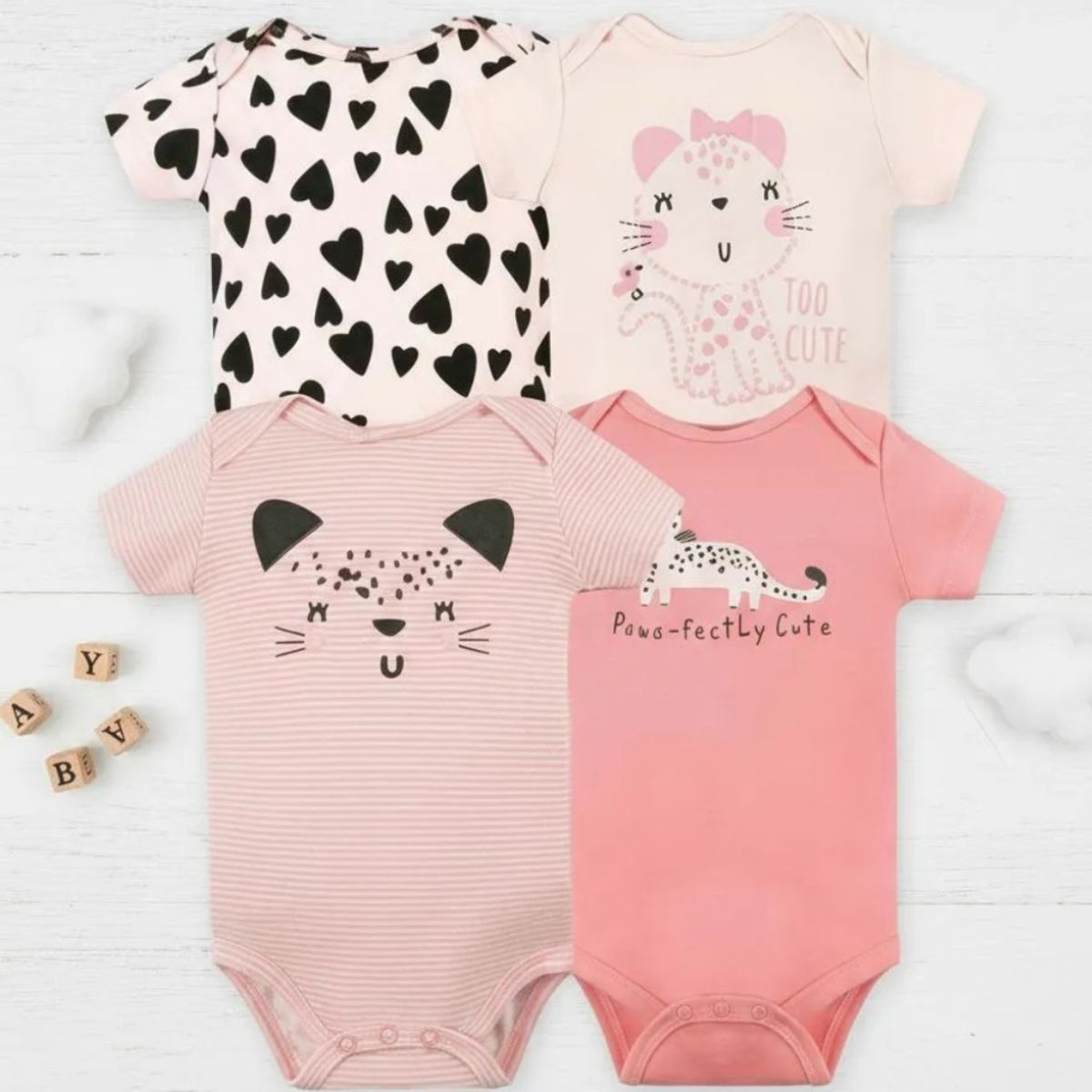 TEDMIMAK - Set de 4 Bodies 100% Algodón bebé Niña