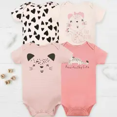 TEDMIMAK - Set de 4 Bodies 100% Algodón bebé Niña