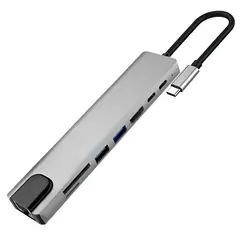 GENERICO - Adaptador Hub Para Macbook Air M1 M2 8 En 1 Usb-c Hdmi 4k Pc Plateado