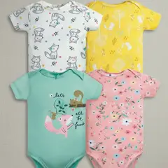 TEDMIMAK - Set de 4 Bodies 100% Algodón bebé Niña