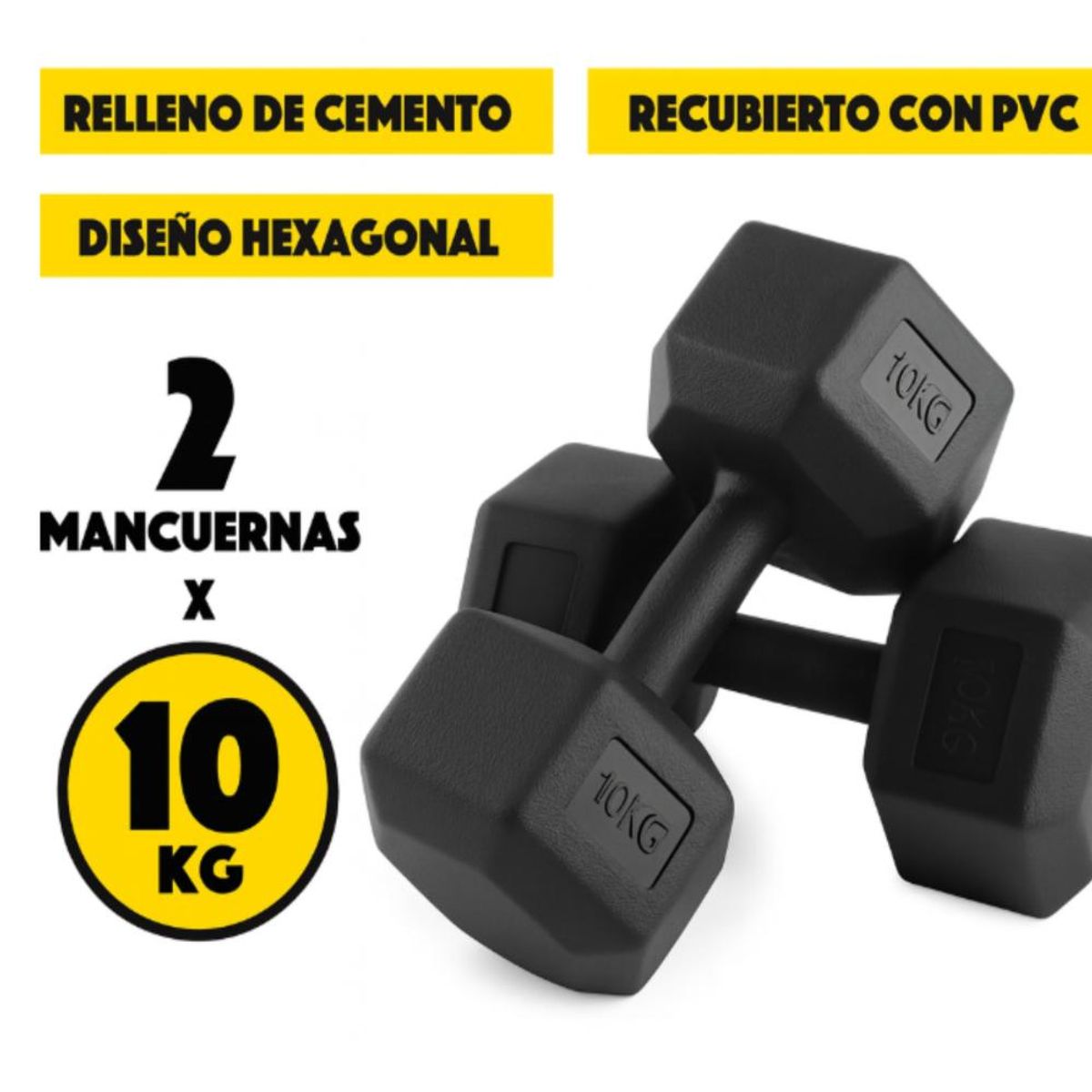 GENERICO - Mancuernas 10kg Hexagonales Pvc Pesas Set X2 Gris