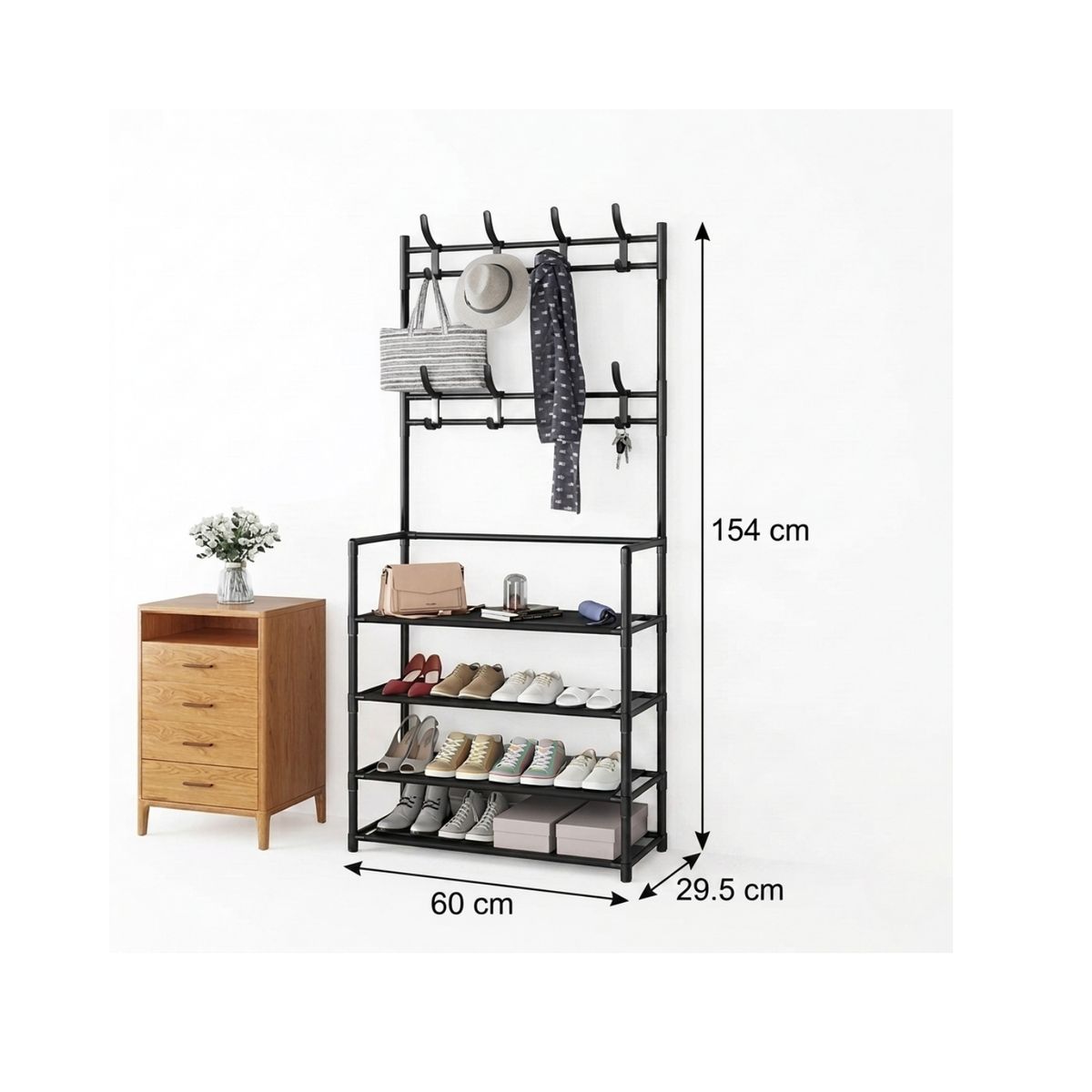 GENERICO - Perchero Organizador de Ropa y Calzado 4 Niveles - Negro