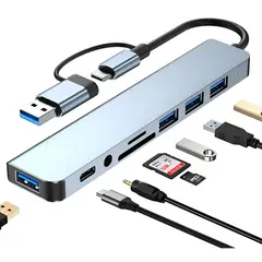 GENERICO - Hub Adaptador Usb Tipo C 8 En 2 Para Mac Macbook Windows Pc Plateado