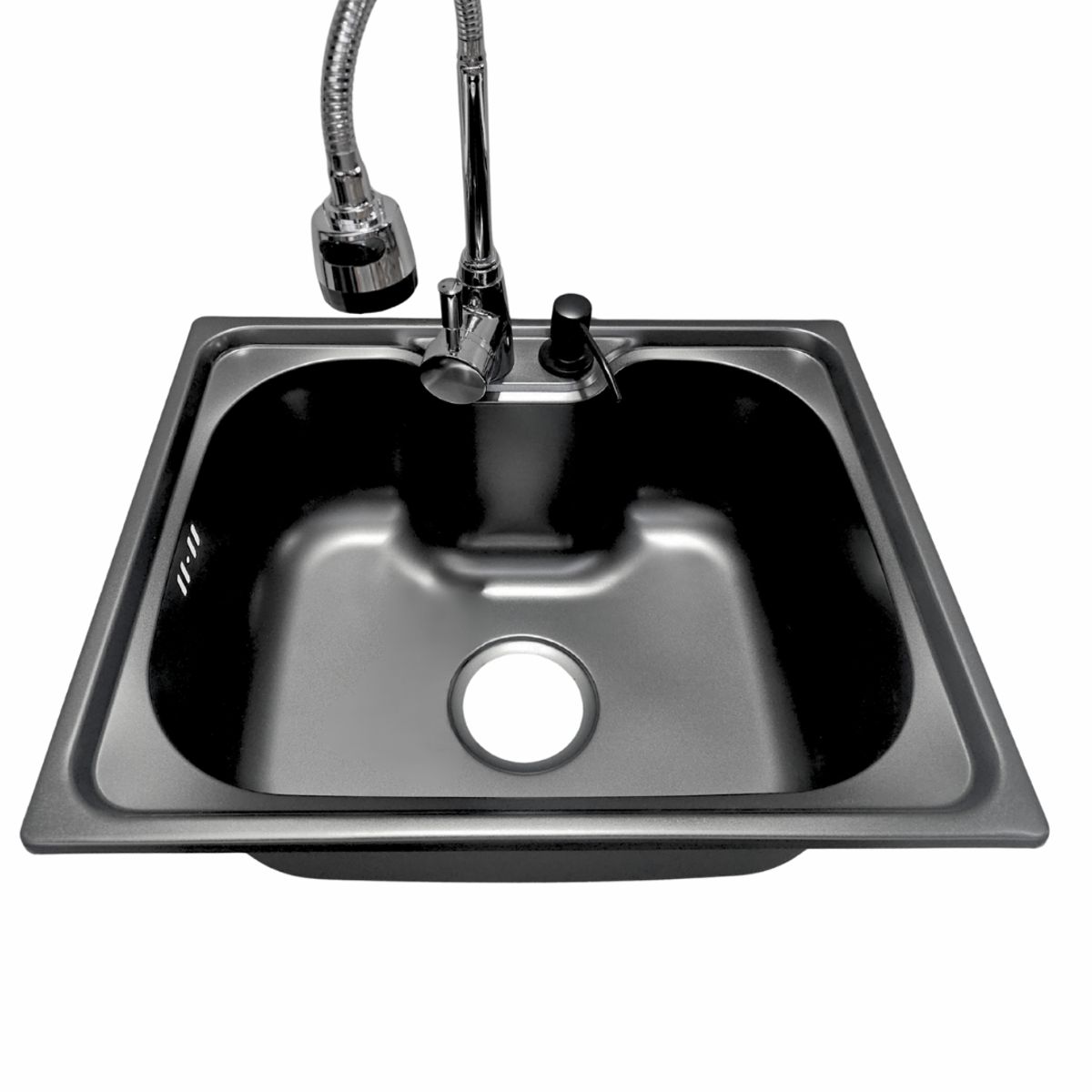 MODERN SPACE - Lavaplatos 50x40 Cm Negro Sobre Cubierta Llave + Dispensador