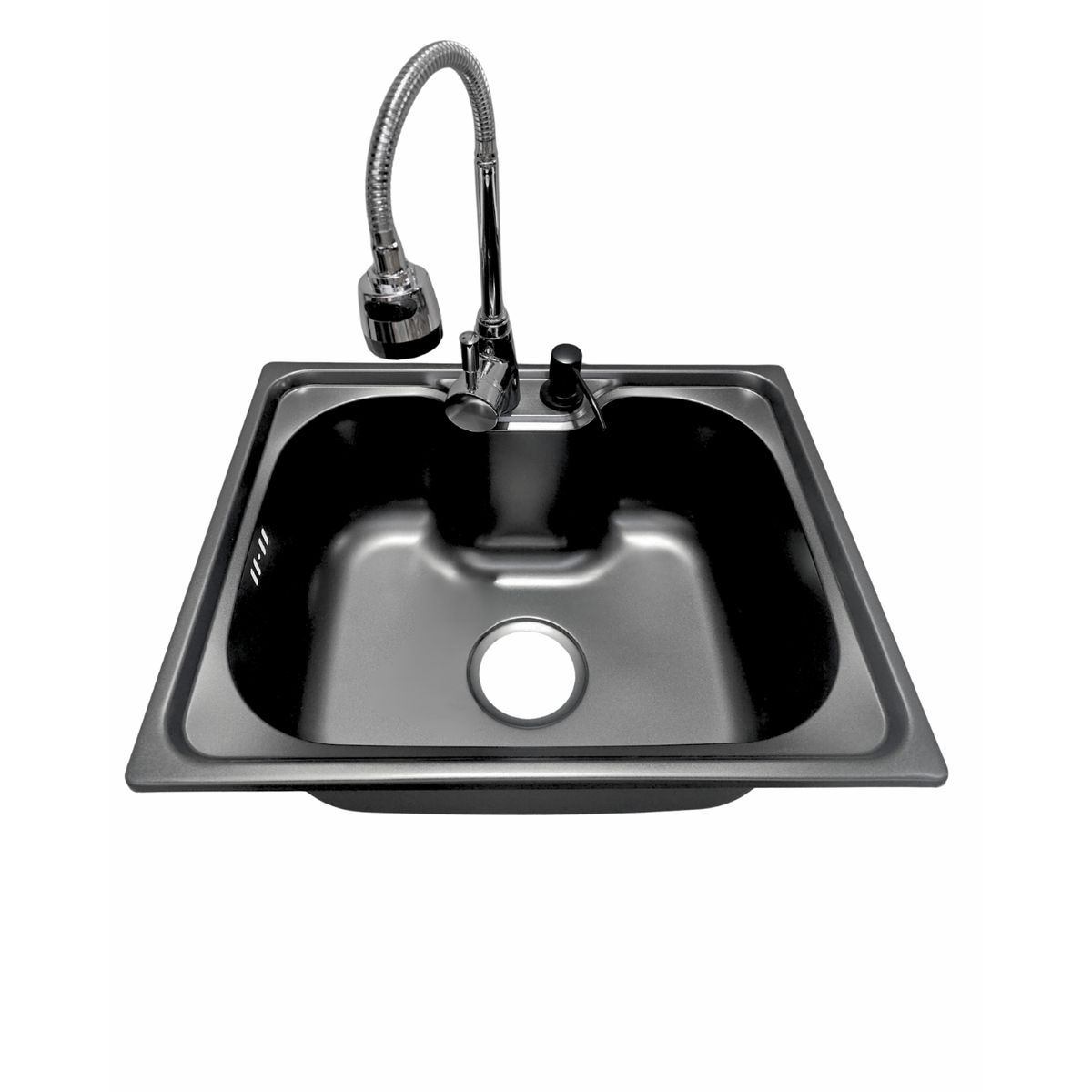 MODERN SPACE - Lavaplatos 50x40 Cm Negro Sobre Cubierta Llave + Dispensador