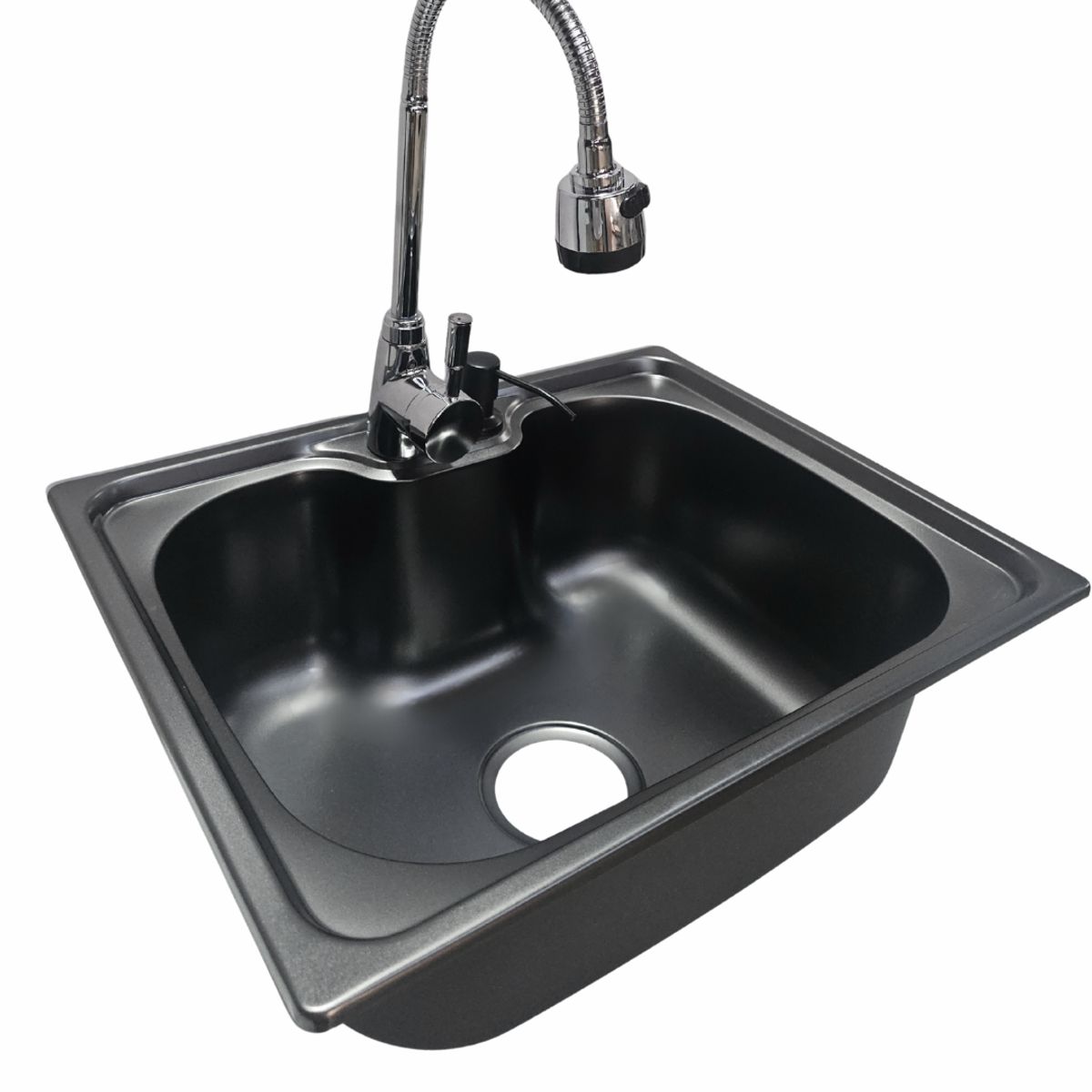 MODERN SPACE - Lavaplatos 50x40 Cm Negro Sobre Cubierta Llave + Dispensador