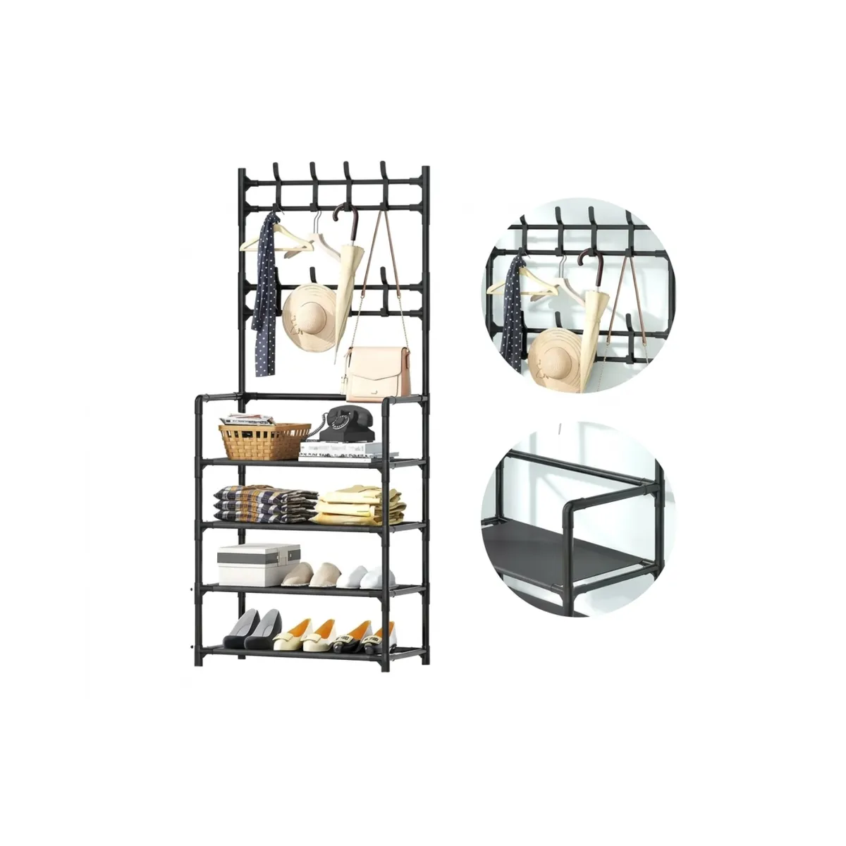 GENERICO - Perchero Organizador de Ropa y Calzado 4 Niveles - Negro