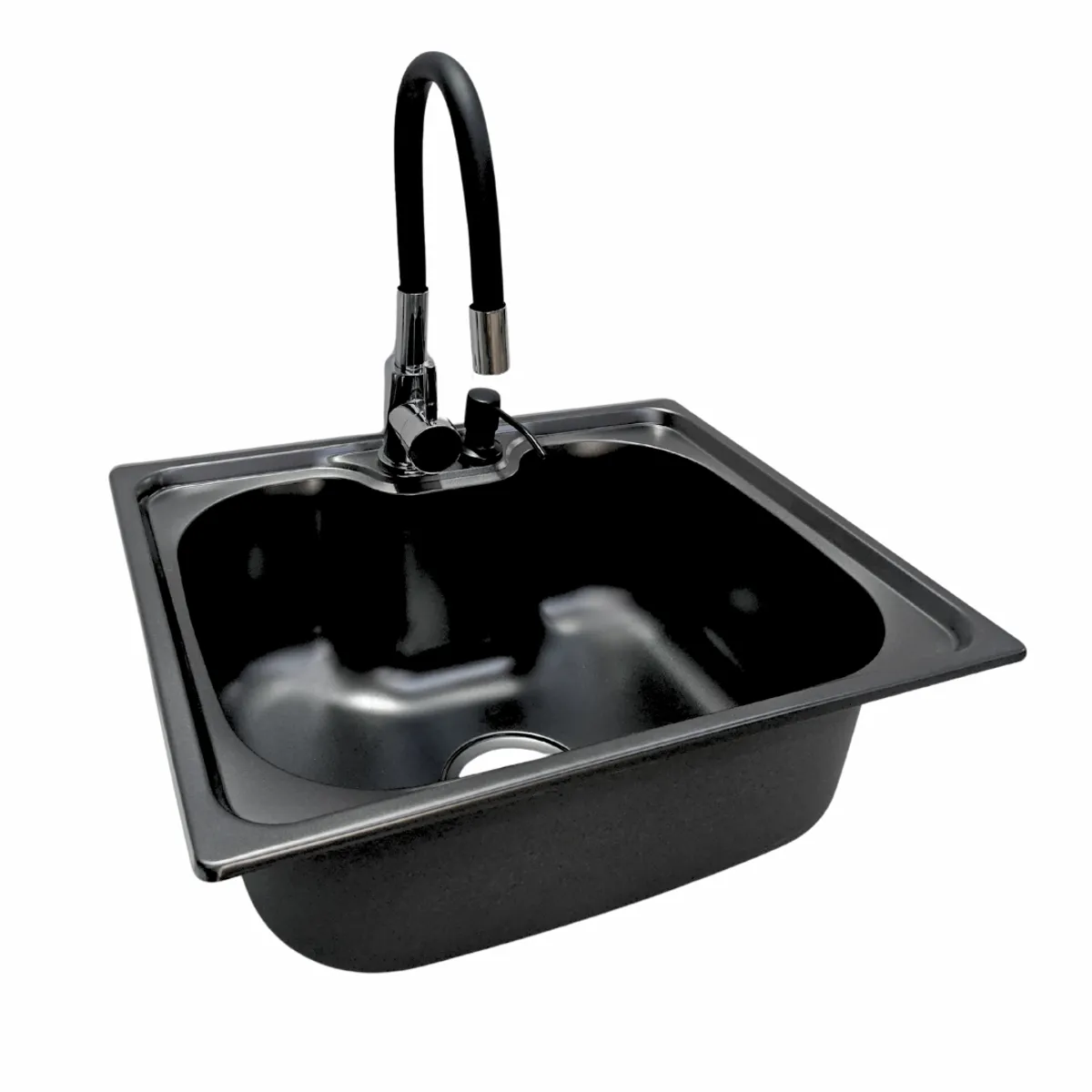 MODERN SPACE - Lavaplatos 50x40 Cm Negro Con Dispensador + Llave Flexible