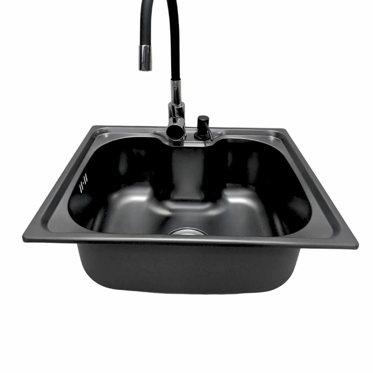 MODERN SPACE - Lavaplatos 50x40 Cm Negro Con Dispensador + Llave Flexible