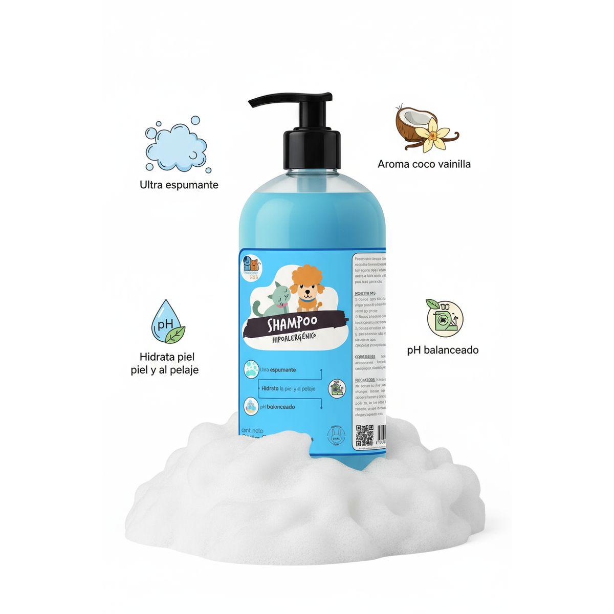 MASCOKITS - Super Shampoo Hipoalergenico Orgánico 1 Litro Para Mascotas