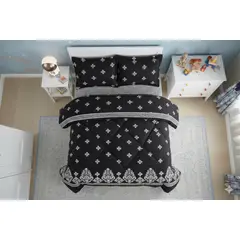 DIANA - COBERTOR DE INVIERNO PLUSH CON CHIPORRITO 1.5 PLAZA CON DISEÑO CLASICO NEGRO