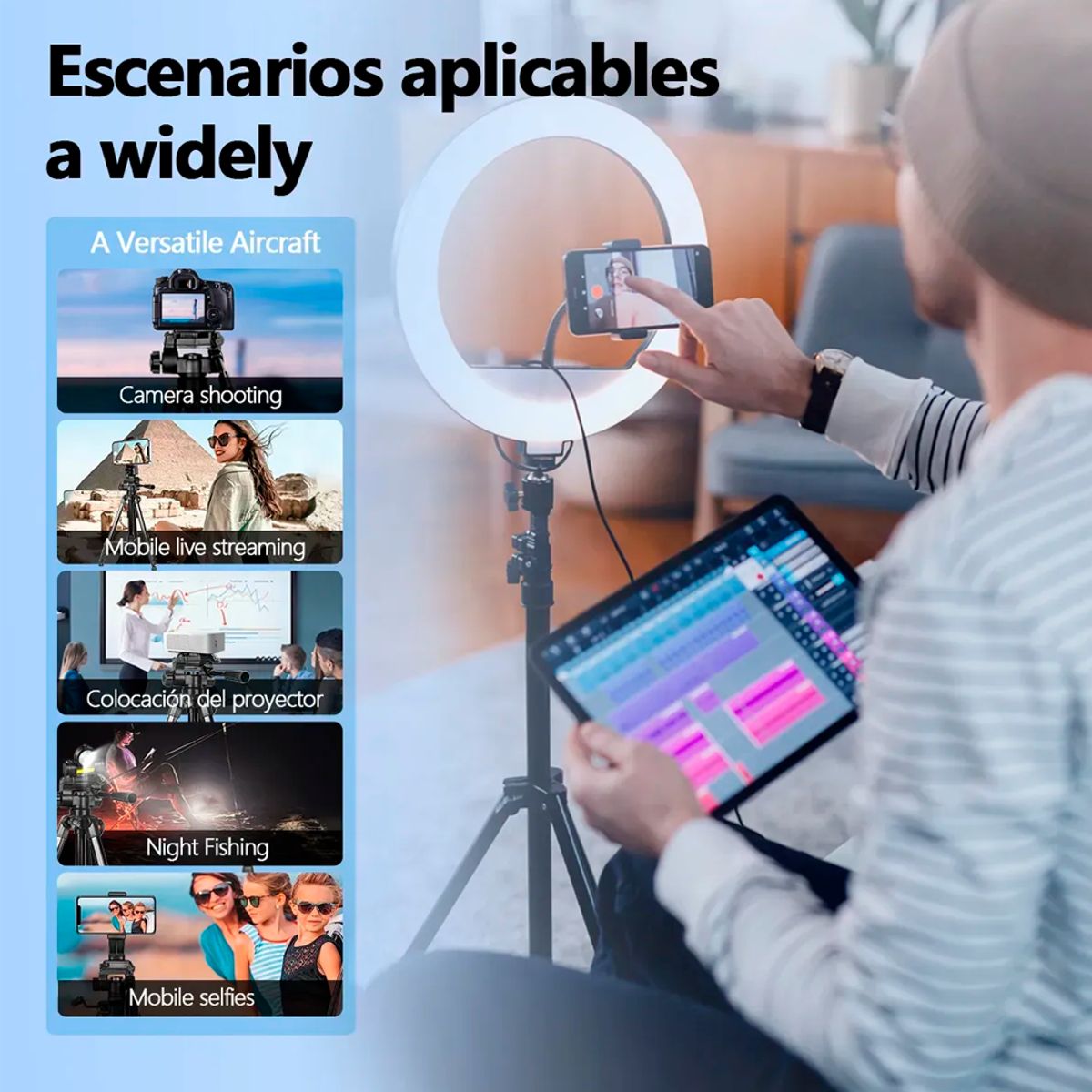 GENERICO - Trípode Para Cámara Telefono Con Control Bluetooth 140cm Azul