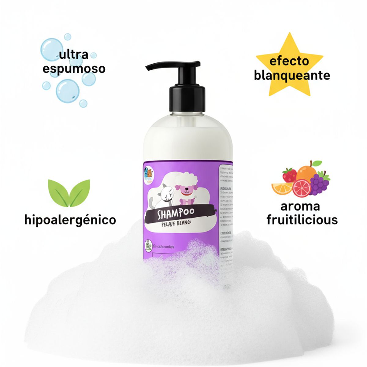 MASCOKITS - Super Shampoo Pelaje Blanco Orgánico 1 Lt Perros & Mascotas