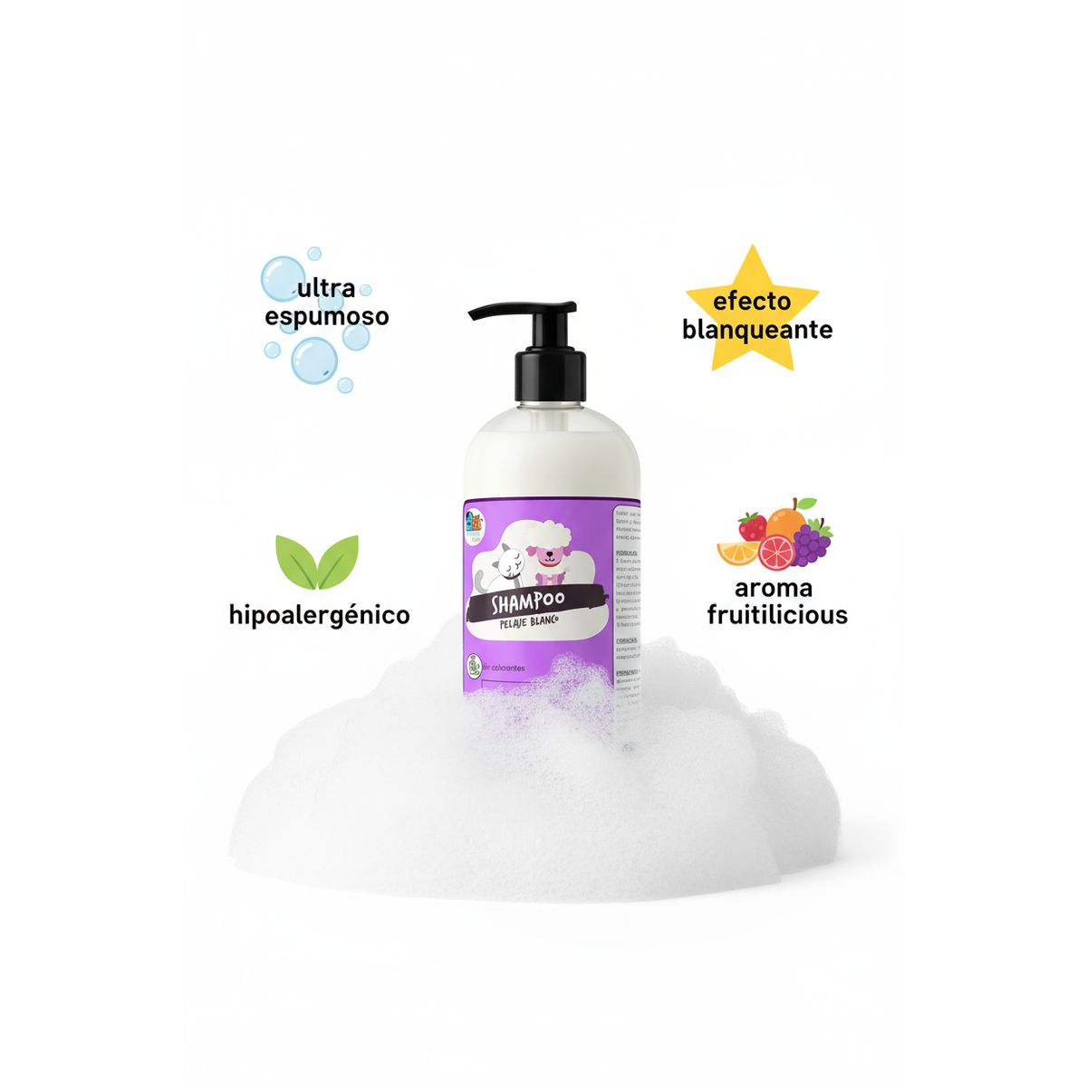 MASCOKITS - Super Shampoo Pelaje Blanco Orgánico 1 Lt Perros & Mascotas