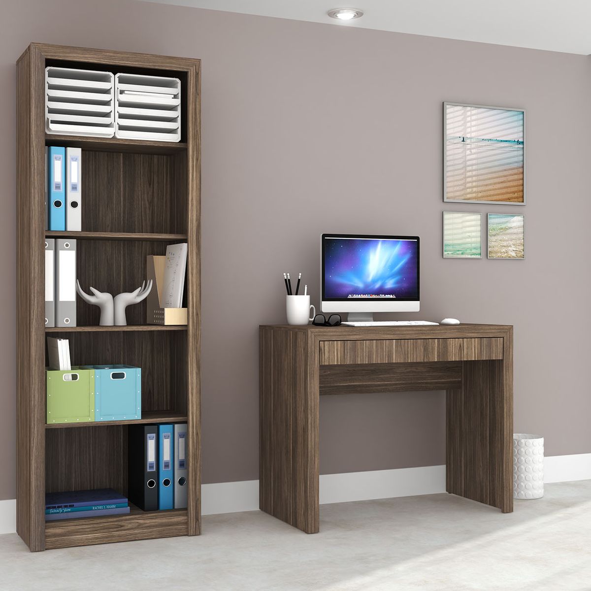 TECNOMOBILI - Estante Librero 5 Niveles 31.5x171.5x31.5 cm Nogal