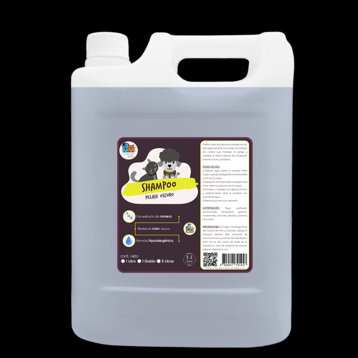 MASCOKITS - Shampoo Romero Pelaje Negro Orgánico 5 Lt Perros & Mascotas