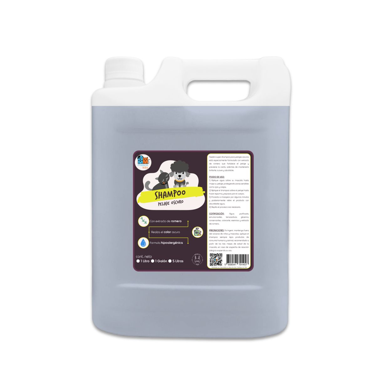 MASCOKITS - Shampoo Romero Pelaje Negro Orgánico 5 Lt Perros & Mascotas