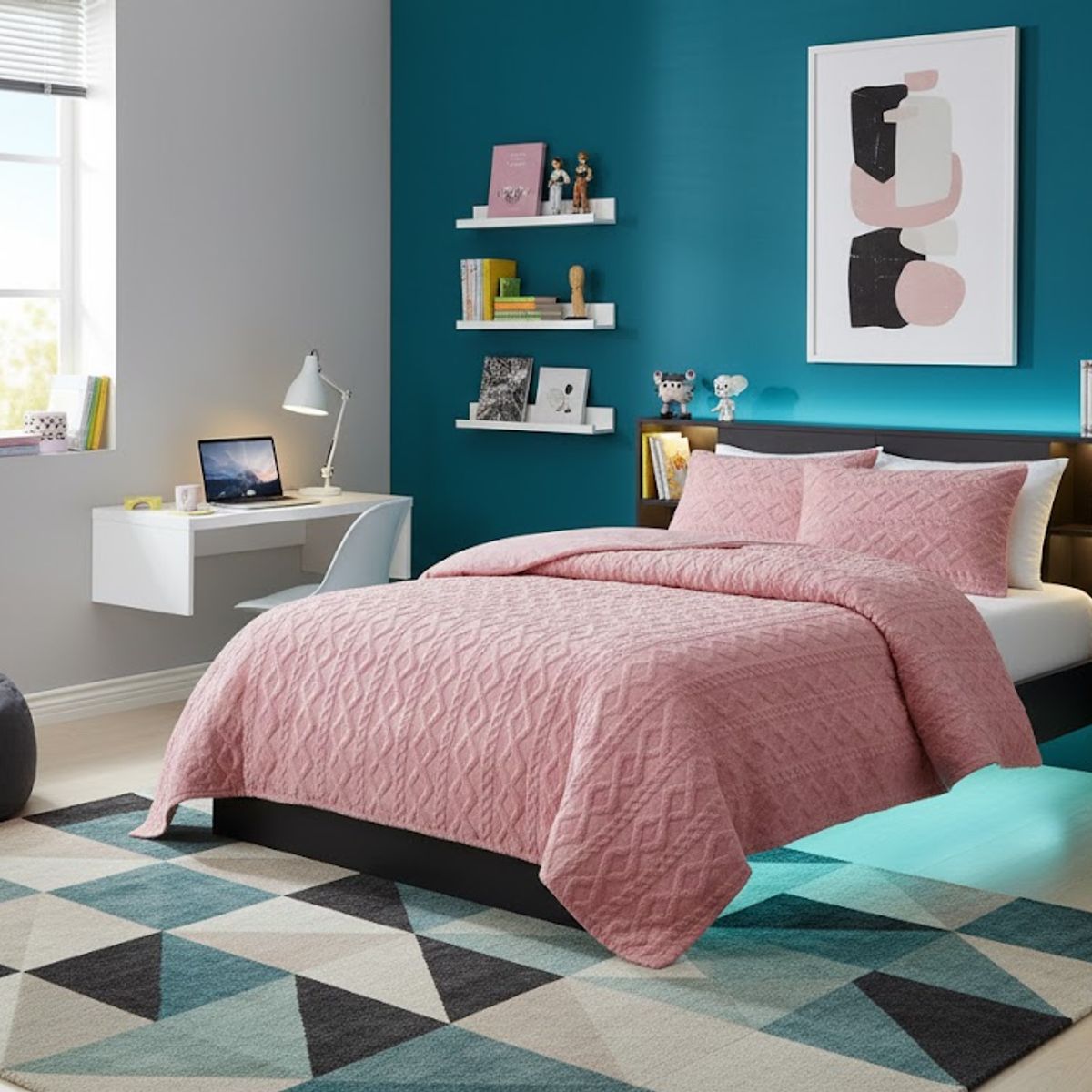 DIANA - COBERTOR TRENSADO CON CHIPORRO COLOR LISO ROSA 180CM X 230CM