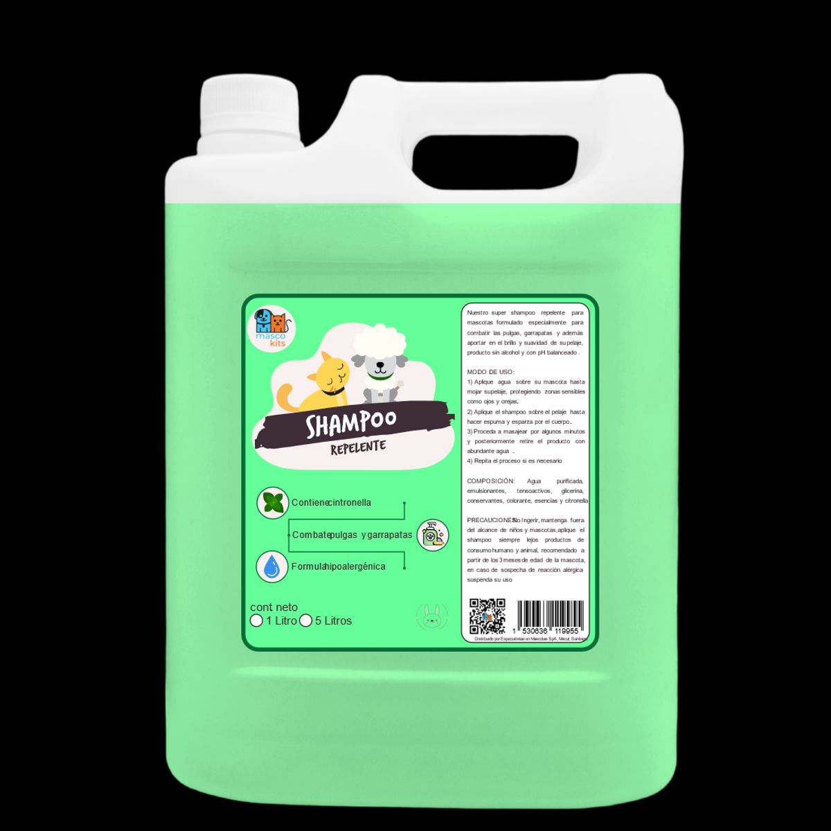 MASCOKITS - Shampoo Super Repelente 5 Litros Perros & Mascotas