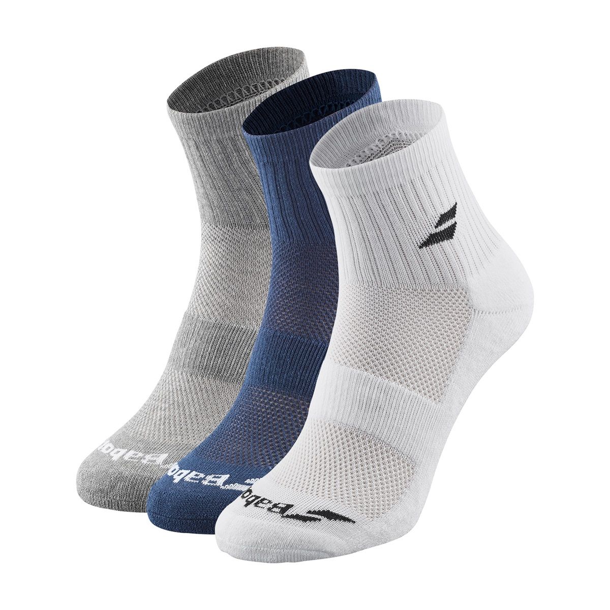 BABOLAT - Calcetin Babolat Quarter Blanco/Azul/Gris - 3 Pares Tenis Padel