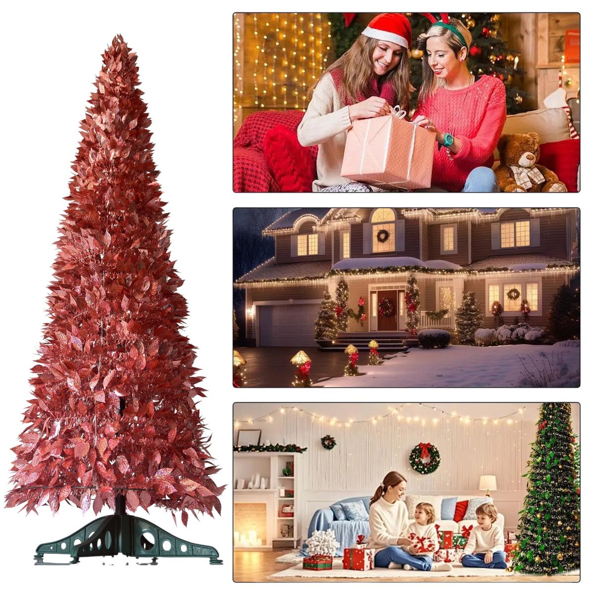 GENERICO - Arbol Navidad Plegable Espiral Pino Rojo Artificial 150cm Casa Arbol Pascua Decoracion Navideña