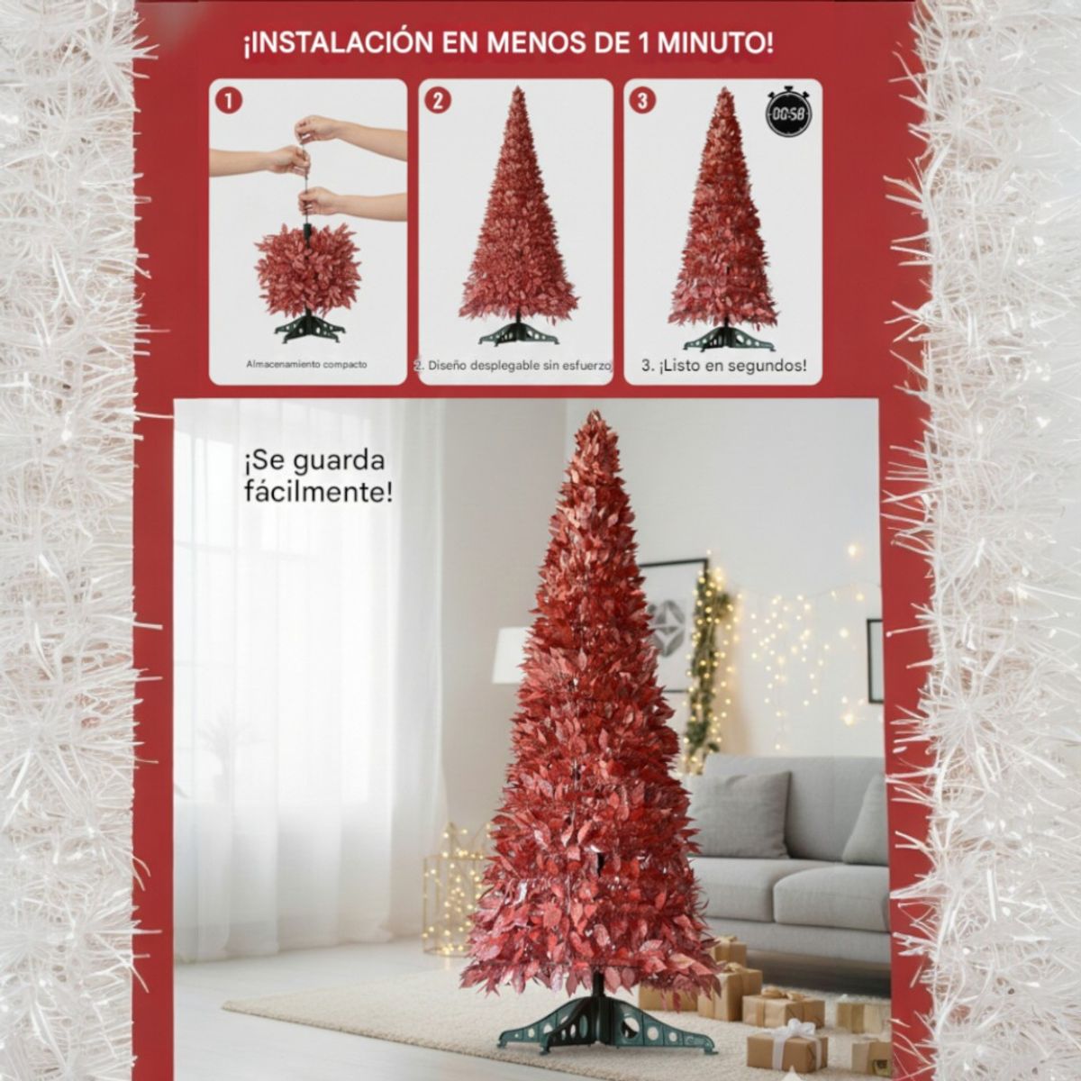 GENERICO - Arbol Navidad Plegable Espiral Pino Rojo Artificial 150cm Casa Arbol Pascua Decoracion Navideña