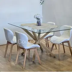 CORI CORI - Juego de Comedor Madrid 140x80cm + 4 Sillas Mariposa Ecocuero Wood Blanco