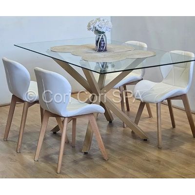 Imagen 2 del producto Juego de Comedor Madrid 140x80cm + 4 Sillas Mariposa Ecocuero Wood Blanco