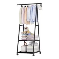 Perchero Móvil de Ropa Metálico - Almacenamiento con 2 Estantes y Ruedas para Dormitorio/Closet
