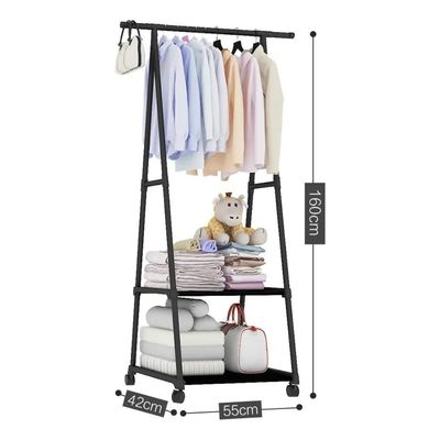 Imagen 2 del producto Perchero Móvil de Ropa Metálico - Almacenamiento con 2 Estantes y Ruedas para Dormitorio/Closet