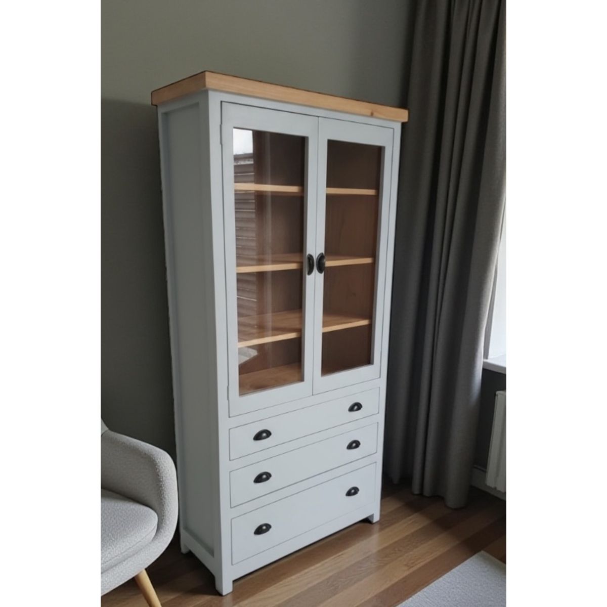 GENERICO - Vitrina para Copas con Estantes de Vidrio y Cajones - Modelo M  MGR Muebles