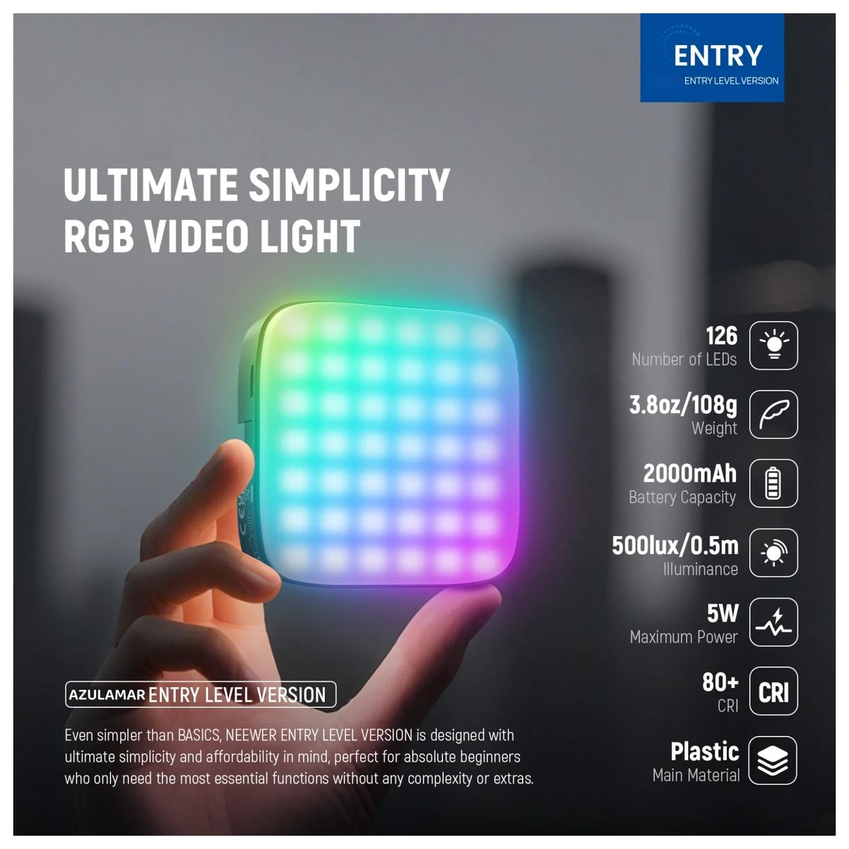 AZULAMAR - Rgb Luz Cámara Rgb Magnética 126 Led, Selfie Video Luz  2000mAh