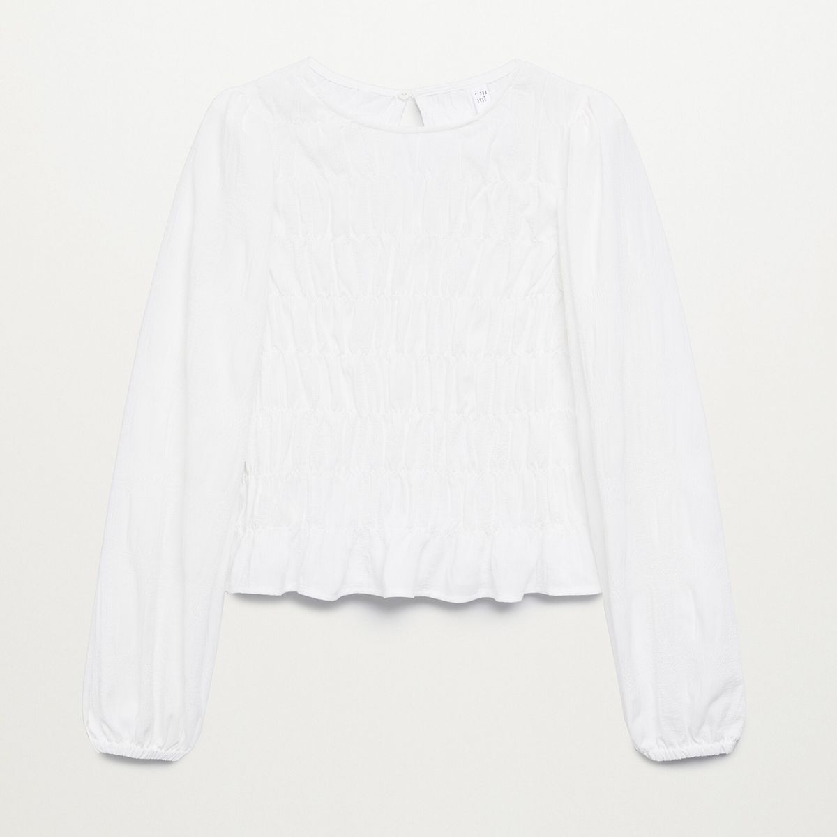 MANGO - Blusa Crop Panel Elástico Manga Globo Lamb Mujer