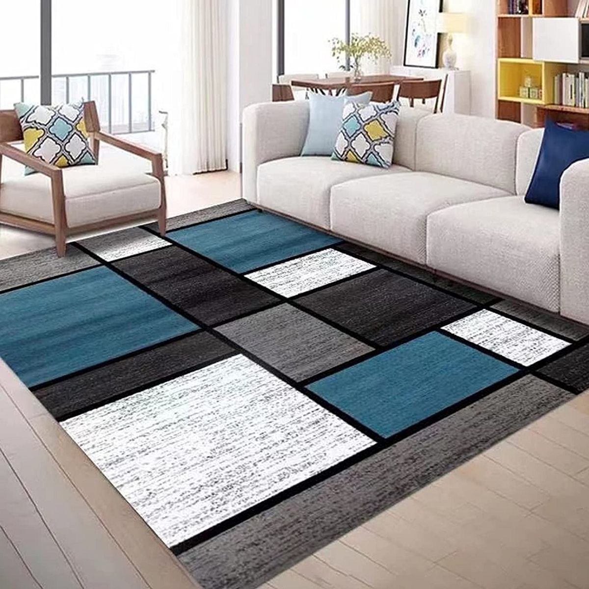 GENERICO - ALFOMBRA 200X240 CM DISEÑO CUADRO AZUL ELEGANTE MODERNA DECORATIVA DCOIDEA