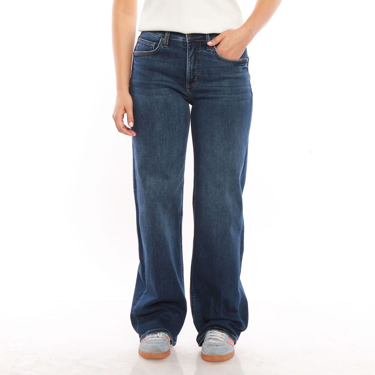 WADOS - JEANS WIDE LEG TIRO ALTO PRETINA BASICA 1 BOTON
