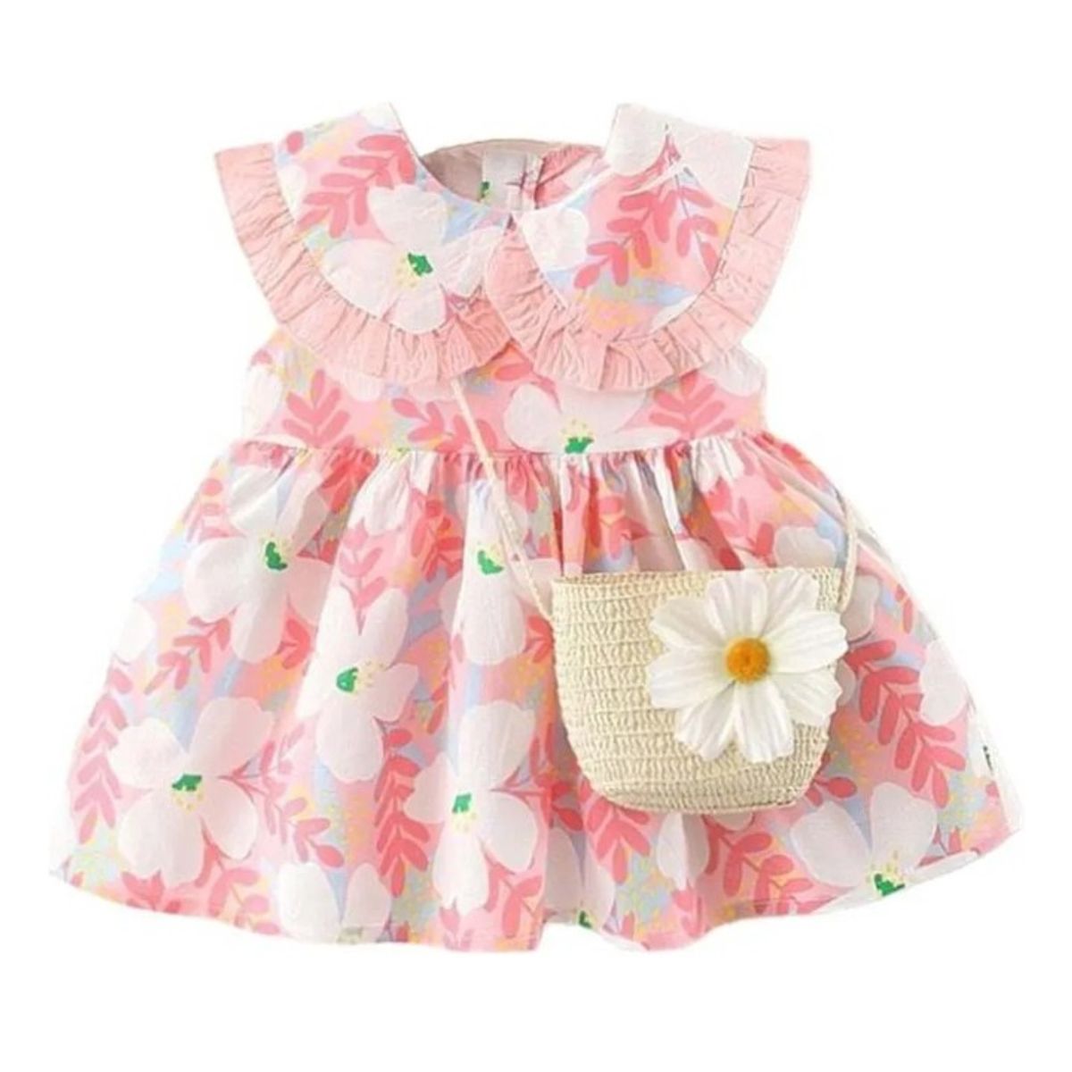 GENERICO - Set vestido de Flor para niñas con cartera talla 2 a 3 años
