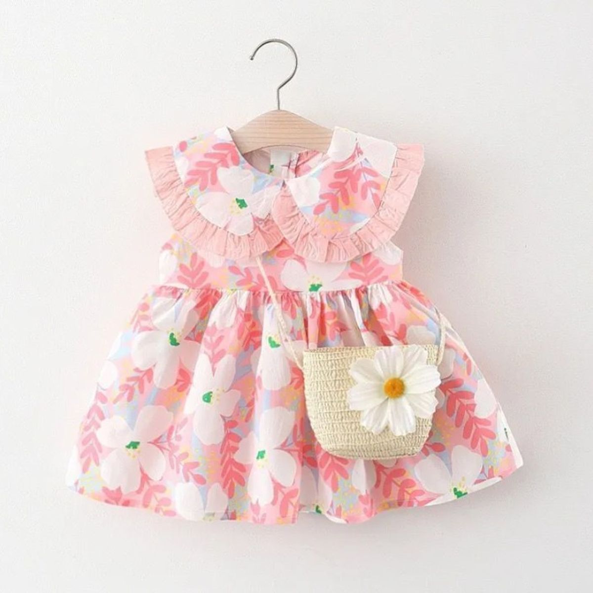 GENERICO - Set vestido de Flor para niñas con cartera talla 2 a 3 años