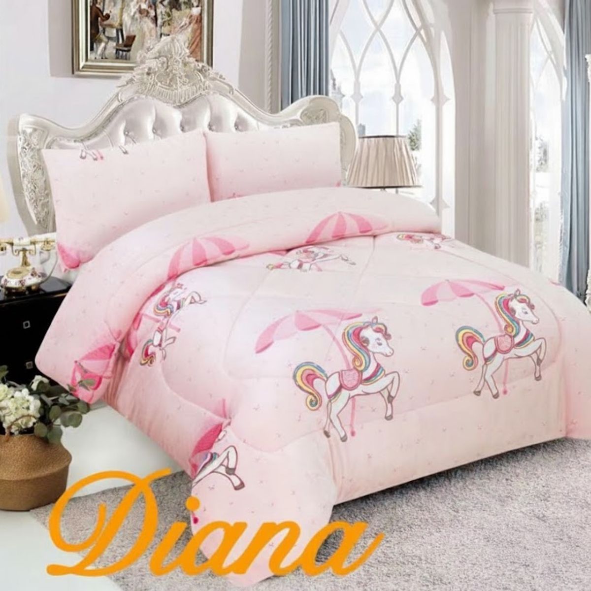 DIANA - COBERTOR DE NIÑA PARA INVIERNO PLUSH CON CHIPORRITO 1.5 PLAZA CON DISEÑO CABALLITO SOMBRILLA_.